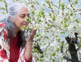 Yashi auprès des fleurs blanches